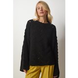  Women's Black Diamond Patterned Openwork Knitwear Sweater | shoptok.hr