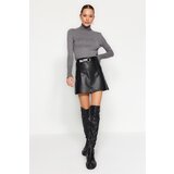 Trendyol Black Faux Leather Belt Mini Weave Skirt Cene