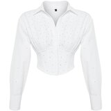 Trendyol White Body-Sitting Corset Detailed Shiny Jewelled Shirt cene