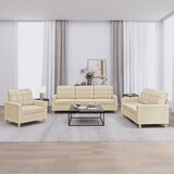 vidaXL Sedežna garnitura 3-delna z blazinami krem blago | Shoptok.si