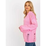 Fashion Hunters Pink women's oversize sweater with holes Cene