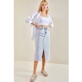 Bianco Lucci Women's Laser Cut Slit Denim Skirt Cene