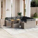 Maison Chic Seti vrtnega pohištva - Vrtna garnitura - Vrtni pohištvo set 9-delna z blazinami siv poli ratan, (21797849) | Shoptok.si