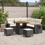 vidaXL 8-delni vrtni kavč set z blazinami Črna Poli ratan Akacija | Shoptok.si