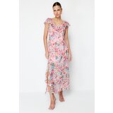 Trendyol Pink Ruffled Chiffon Lined Maxi Woven Dress Cene