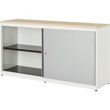 mauser Omara z drsnimi vrati, VxŠxG 830 x 1600 x 432 mm, plošča iz umetne mase, 2 x 1 polica, čista bela / aluminijasto siva / javor | Shoptok.si