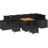 vidaXL 9-dijelni set kauča za vrt s jastučićima, crni poli ratan, akacija, 3-dijelni set vanjske blagovaonice s jastučićima, crni poli ratan, akacija | shoptok.hr