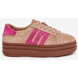 Boto Women's Platform Sneakers Made Of Natural Suede Beige-Pink Eldira | Shoptok.si
