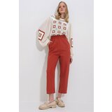 Trend Alaçatı Stili Women's Brick 3 Pocket Elastic Waist Stitched Front Gabardine Trousers cene