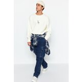 Trendyol Beige Men's Oversize Limited Edition Premium Zipper Stand Collar Animal Embroidered Cotton Sweatshirt