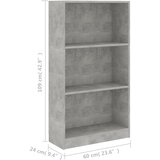 Ormarić za knjige s 3 razine boja betona 60x24x109 cm drveni | shoptok.hr