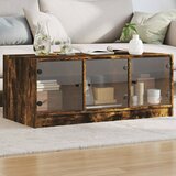  The Living Store Klubska mizica s steklenimi vrati dimljeni hrast 102x50x42 cm - Klubska Mizica, (21502368) | Shoptok.si
