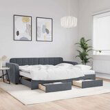 vidaXL Izvlečna dnevna postelja s predali temno siva 90x200 cm žamet | Shoptok.si