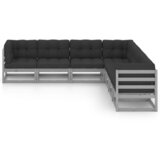 The Living Store Vrtna sedežna garnitura 7-delna z blazinami siva trdna borovina - Vrtna Sedežna Garnitura, (21421862) | Shoptok.si