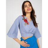 Fashion Hunters Women's formal blouse with embroidery - blue Cene