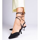 D/CEO marka niezdefiniowana Black fabric pumps on a heel with an open heel Palman | ePonuda.com