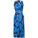 Trendyol Blue Patterned Gathered Double Breasted V Neck Flexible Knitted Midi Dress Cijene