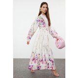 Trendyol Ecru Belted Woven Floral Patterned Dress | Shoptok.si