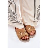 Boto Ladies Platform Slippers With Golden Decoration And Glitter Camel Morisela | Shoptok.si