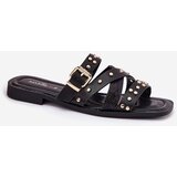Boto Embellished Women's Slide Sandals On Flat Heel With Straps And Buckle Black Manitte | Shoptok.si