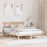 vidaXL Posteljni okvir z naslonom 150x200 cm Trden borov les | Shoptok.si