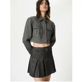 Koton Pleated Mini Skirt A-Line Belt Detailed Zippered
