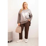 Kesi Włoski Women's Plus Size cotton sweatshirt with heart print and drawstrings brown | Shoptok.si