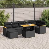 vidaXL Vrtna sedežna garnitura z blazinami 8-delna črn ratan/akacija | Shoptok.si