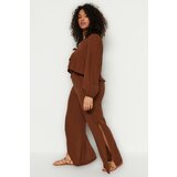 Trendyol Curve Plus Size Pants - Brown - Wide leg Cene
