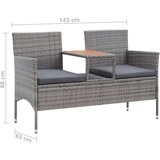 Vrtni dvosjed sa stolićem za kavu 143 cm od poliratana sivi | shoptok.hr