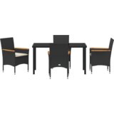 vidaXL 5-delna vrtna jedilna garnitura z blazinami Črna ratan, Vrtna miza Črna 140x80x73 cm Temperirano steklo | Shoptok.si