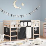  The Living Store Otroški pograd z zavesami bel in črn 80x200 cm trdna borovina - Otroški Pograd, (21452210) | Shoptok.si