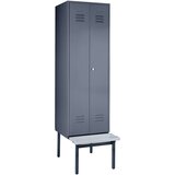 Wolf Garderobna omara s klopjo, vrata s polno steno, širina razdelka 600 mm, 1 razdelek, modro siva | Shoptok.si