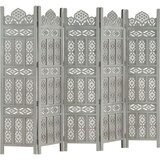  Ročno izrezljan paravan 5-delni siv 200x165 cm trden mangov les, (5000179366) | Shoptok.si