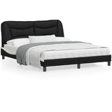 vidaXL Posteljni okvir z LED lučkami črno bel 160x200 cm umetno usnje | Shoptok.si