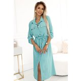 numoco basic 531-2 Midi shirt dress with gold buttons and ties - mint | shoptok.hr