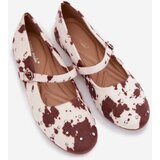 Boto Embellished Women's Ballerinas with Strap in White-Brown Olivisse | Shoptok.si