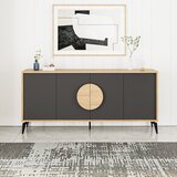 Marckeric Črna/v naravni barvi nizka komoda v hrastovem dekorju 180x82 cm Vae – | Shoptok.si