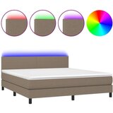  Box spring s madracem LED smeđesivi 180x200 cm tkanina | shoptok.hr