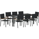 vidaXL set od 9 komada vrtne blagovaonice crni poli ratan, stolice za vrt s jastučićima - set od 2 komada u crnom poli ratan | shoptok.hr