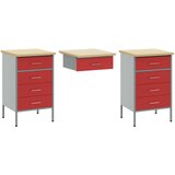  Set radne kabine i stola od 3 dijela crvena inženjersko drvo i čelik | shoptok.hr