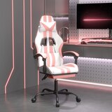 vidaXL Vrtljivi gaming stol z oporo za noge belo in roza umetno usnje Cene