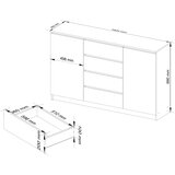 AKORD Komoda, 2 Vrata In 4 Predali, Bela, (5000332747) | Shoptok.si