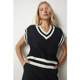 Happiness İstanbul Women's Black Ecru Stripe Detailed Oversized Knitwear Sweater Cene