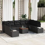 vidaXL 10-delni set vrtnih sofa z blazinami Črn Poli Ratan Akacija Cene