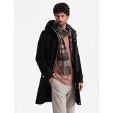 Ombre Men's long monochrome hooded coat - black Cijene