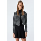 Koton Tweed Crop Jacket Round Neck Pocket Detail Buttoned Wool Blend Cene