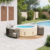 vidaXL Okvir za masažno kad siv poli ratan in trden akacijev les - - Siva - 50.1 - 6x regal + 2x stopnica - 2025--Uvoz_2 | Shoptok.si