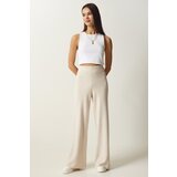  Women's Cream Wide Leg Thick Knitwear Trousers Cene