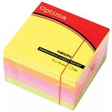 Optima Blok samolepilnih lističev, 75 x 75, 450 listov, neon barve | Shoptok.si